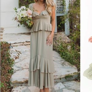 Show Me Your Mumu- Reece Ruffle Dress- Size M- Moss Green Crisp